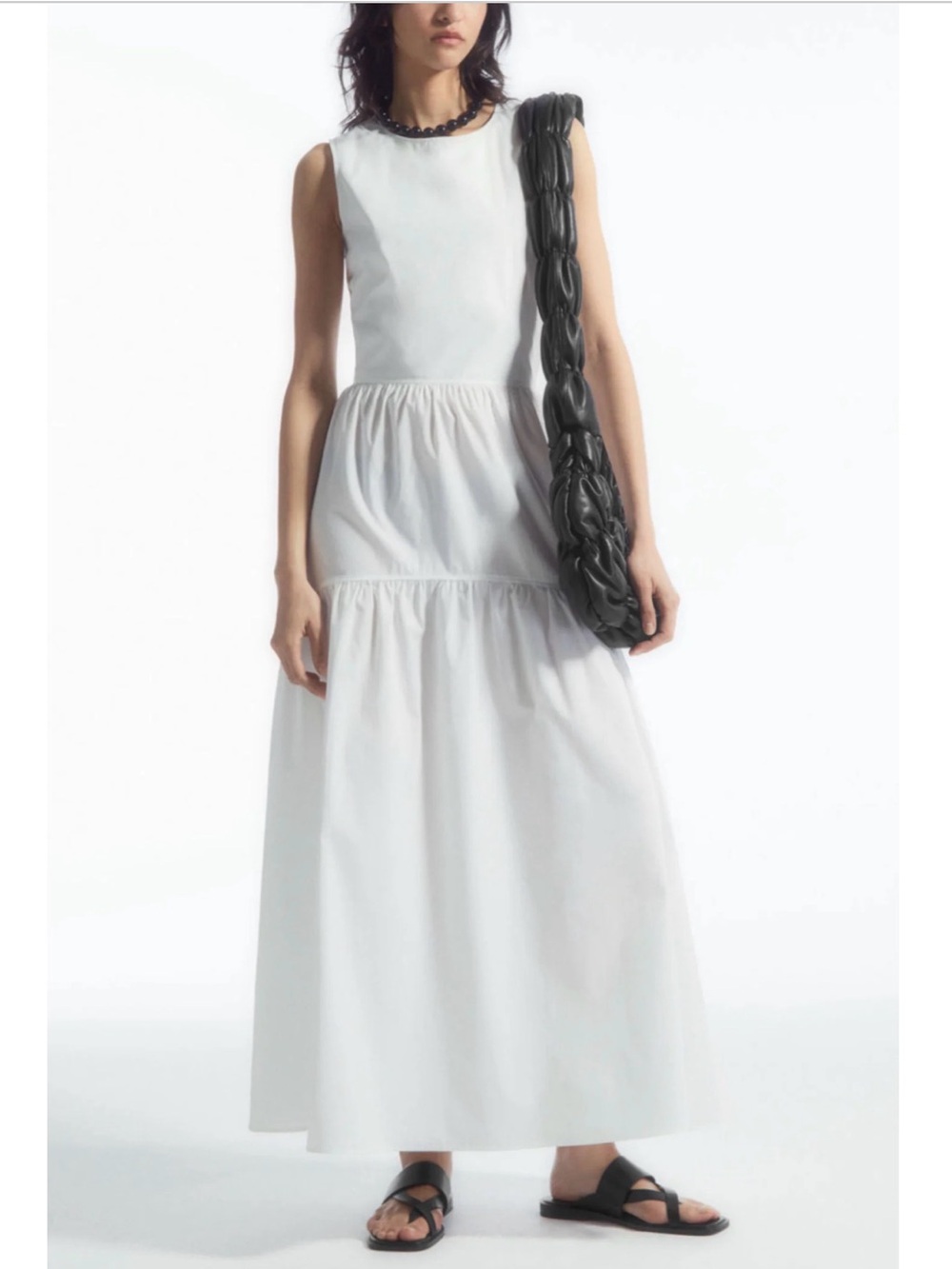 COS White Open-Back Tiered Poplin Midi Dress - Size 8
